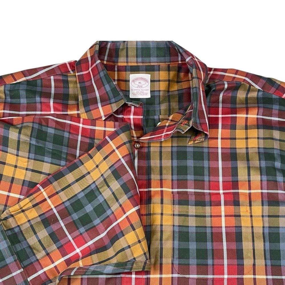 Brooks Brothers XL Multicolor Plaid‎ Button Down Shirt Non-Iron Preppy Classic